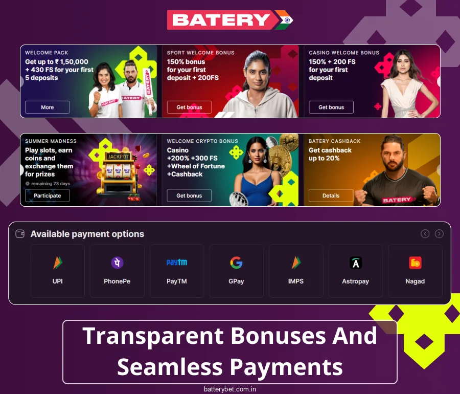 About promotions and deposit in Batery Bet IN