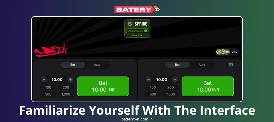 Explore the interface of the Aviator game Batery Bet IN