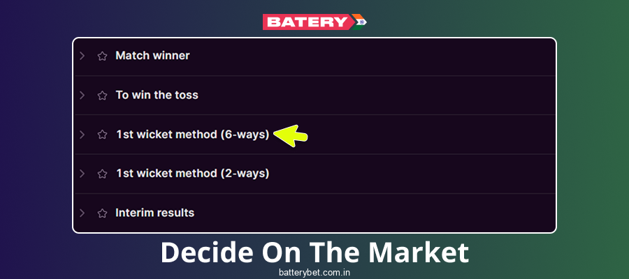 Select a betting market on Batery Bet IN