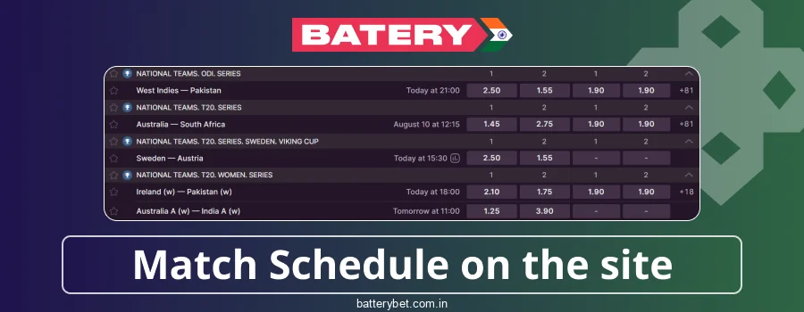 Competition Schedule for Indian Players Batery Bet